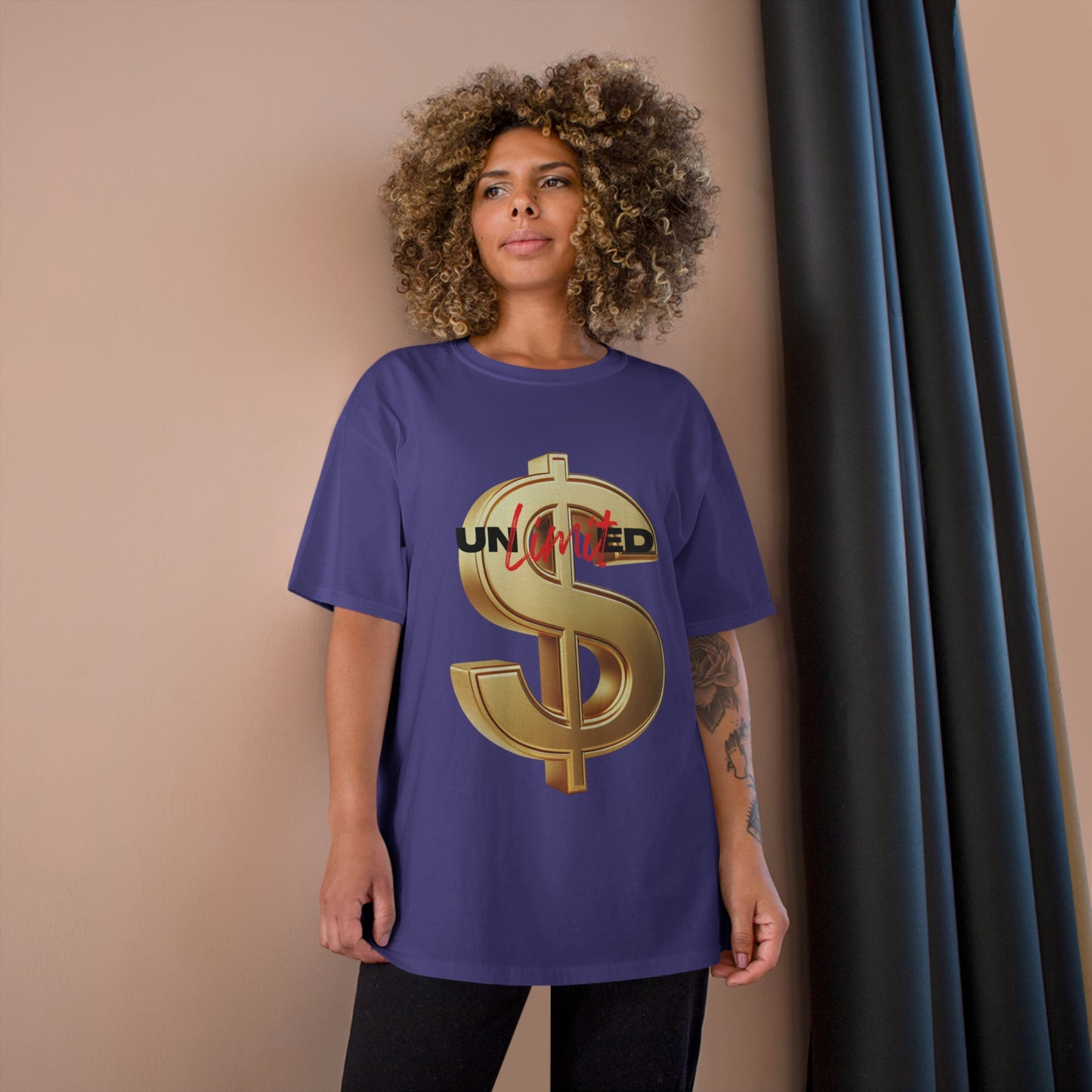 Limited Edition Champion T-Shirt - Gold Dollar Sign & 'Unlimited' Print