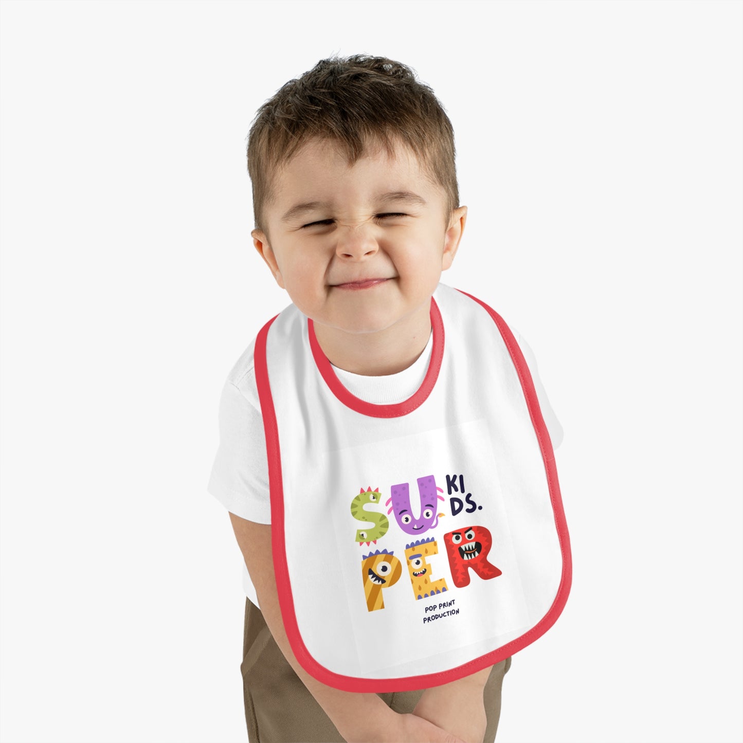 Super Kids Contrast Trim Baby Bib - Fun & Playful Design for Messy Meals