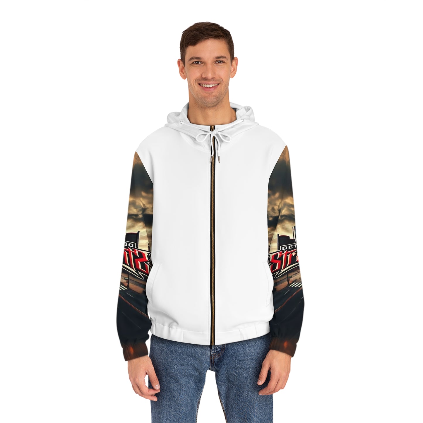 Detroit Streets Men's Full-Zip Hoodie - Trendy Street Style with Graphic Design