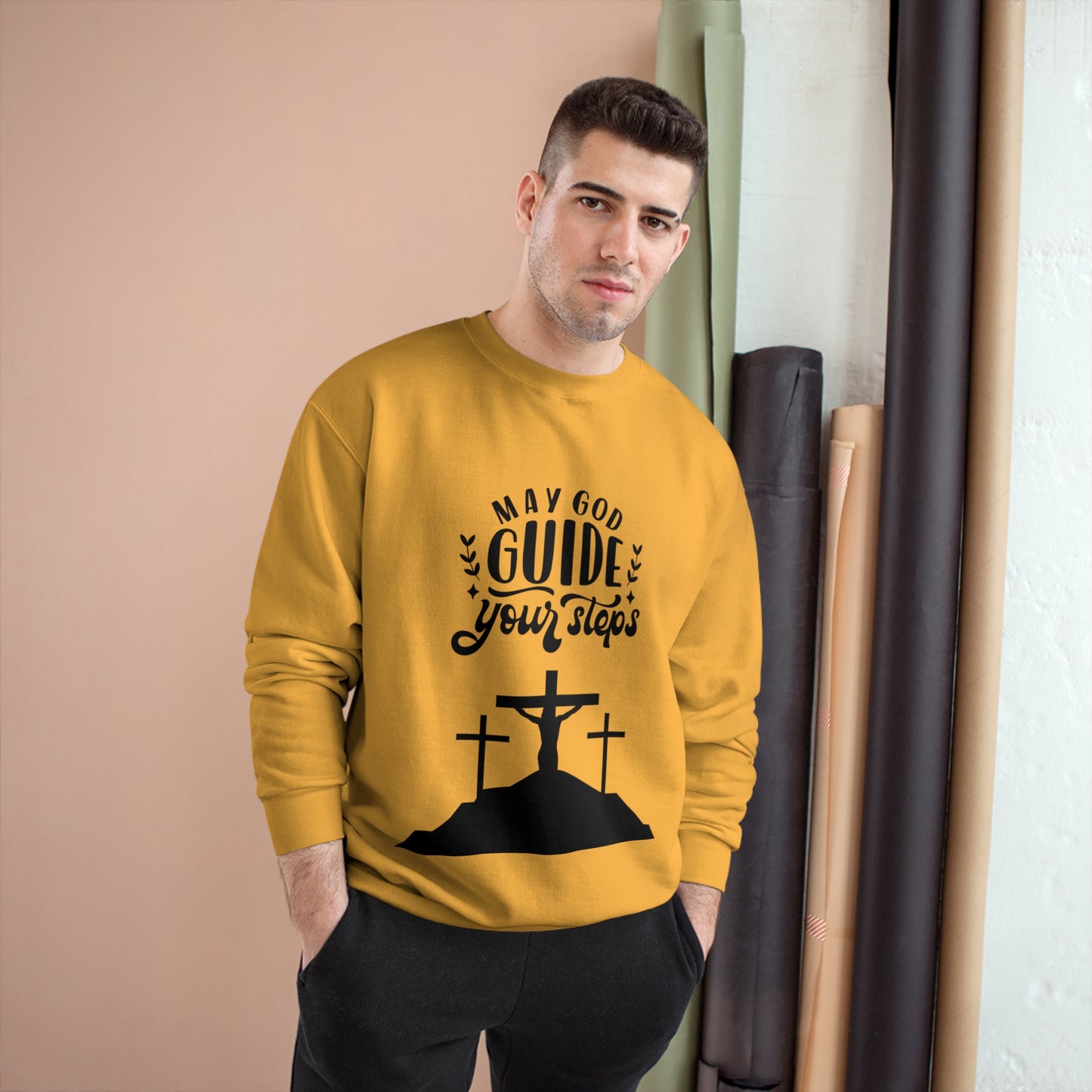 Faith-Inspired Champion Sweatshirt - "May God Guide Your Steps"