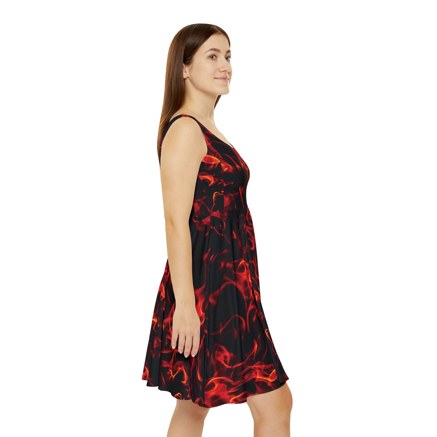 Women’s Fiery Skater Dress - Bold Flame Print for Summer Parties & Festivals