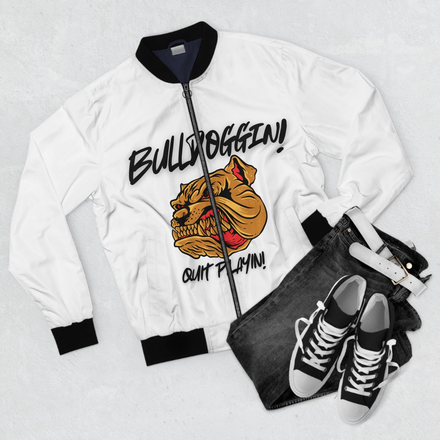 Bulldoggin Men's Bomber Jacket - Bulldoggin' Quit Playin' Graphic