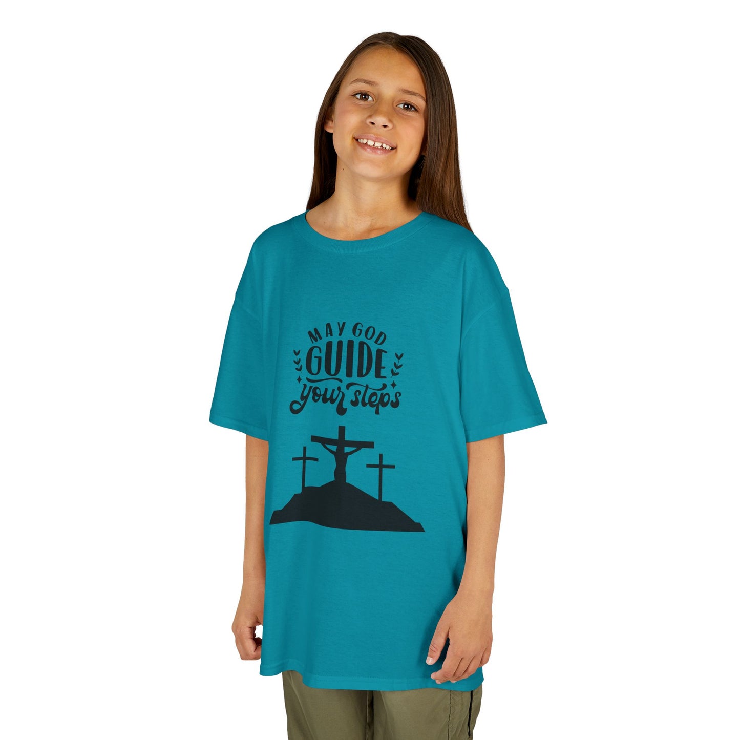 Kids Heavy Cotton™ Tee - "May God Guide Your Steps" Inspirational Shirt