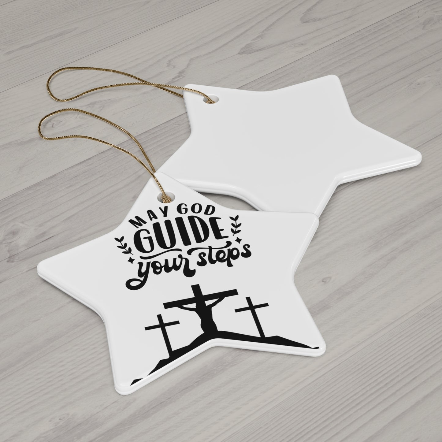 Inspirational Ceramic Star Ornament - "May God Guide Your Steps" - Perfect for Christmas and Religious Celebrations