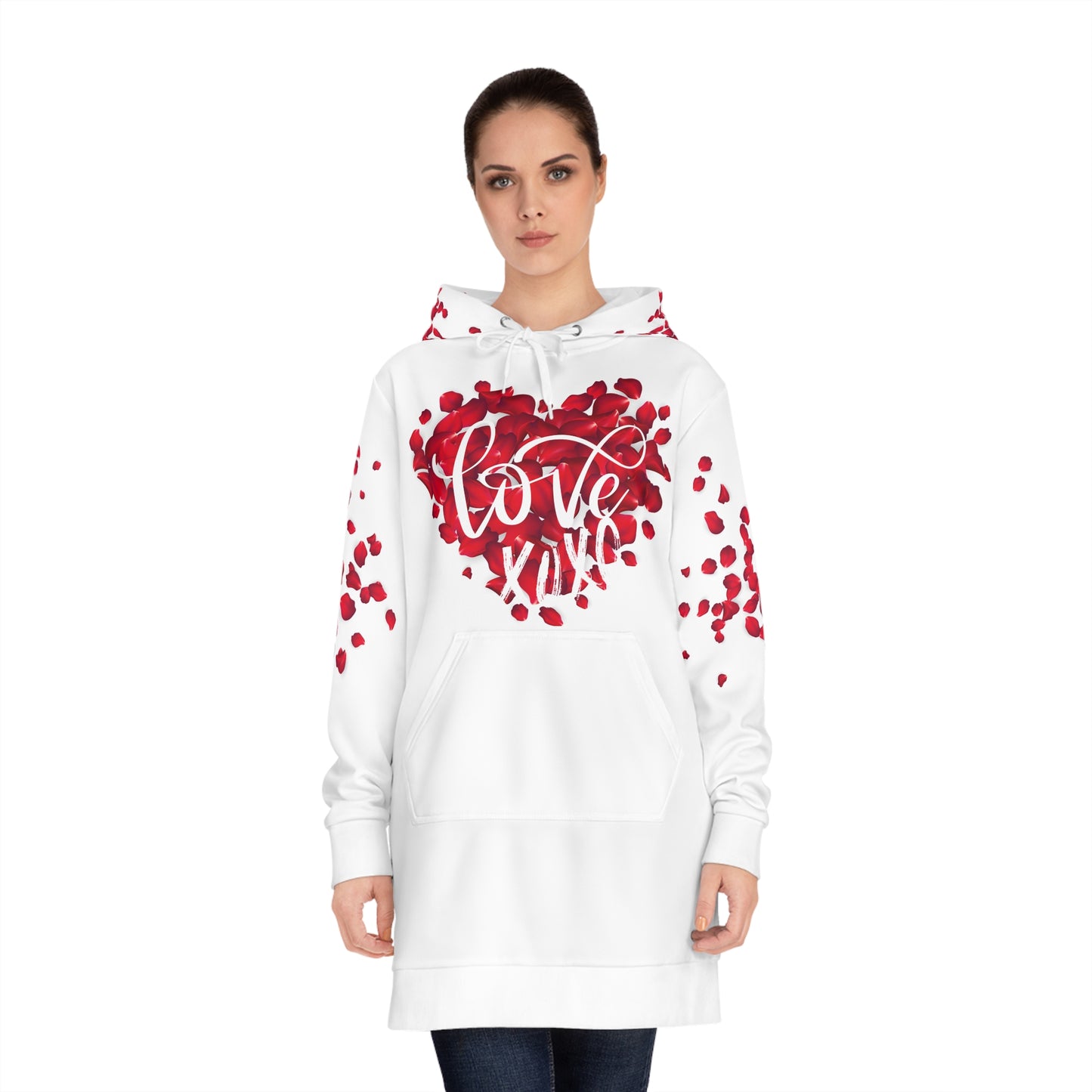 Romantic Floral Women's Hoodie Dress - Love XXOO - Perfect for Valentine's Day