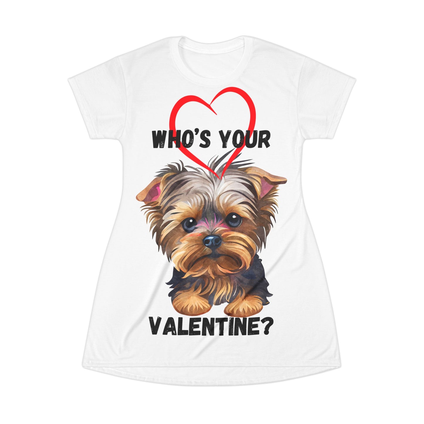 Valentine's Day Yorkie T-Shirt Dress - Cute Dog Design for Pet Lovers