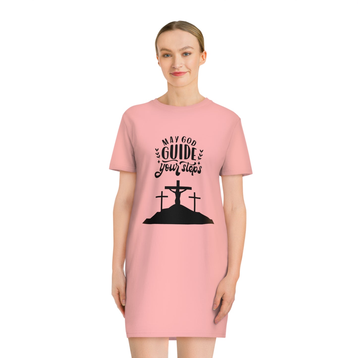 Faith-Inspired Spinner T-Shirt Dress - "May God Guide Your Steps"