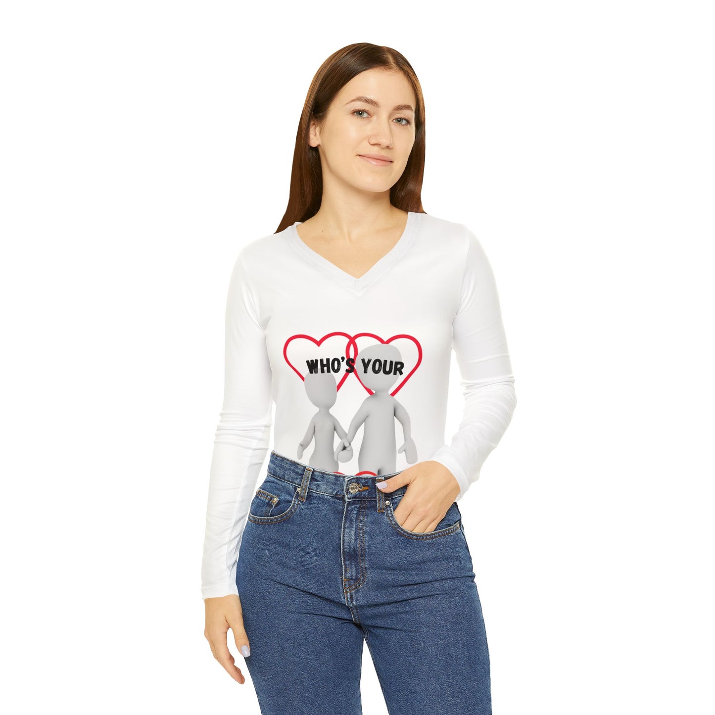 Valentine's Day Women's Long Sleeve V-Neck Shirt - 'Who's Your Valentine?'