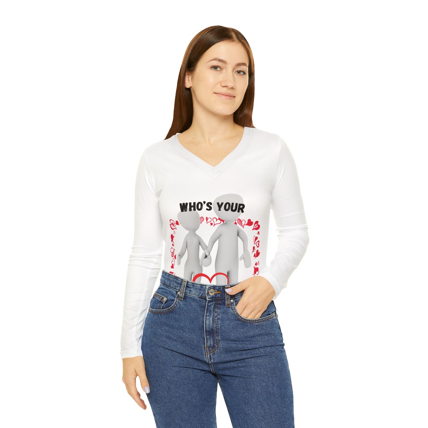 Valentine's Day Women's Long Sleeve V-Neck Shirt - 'Who's Your Valentine?'