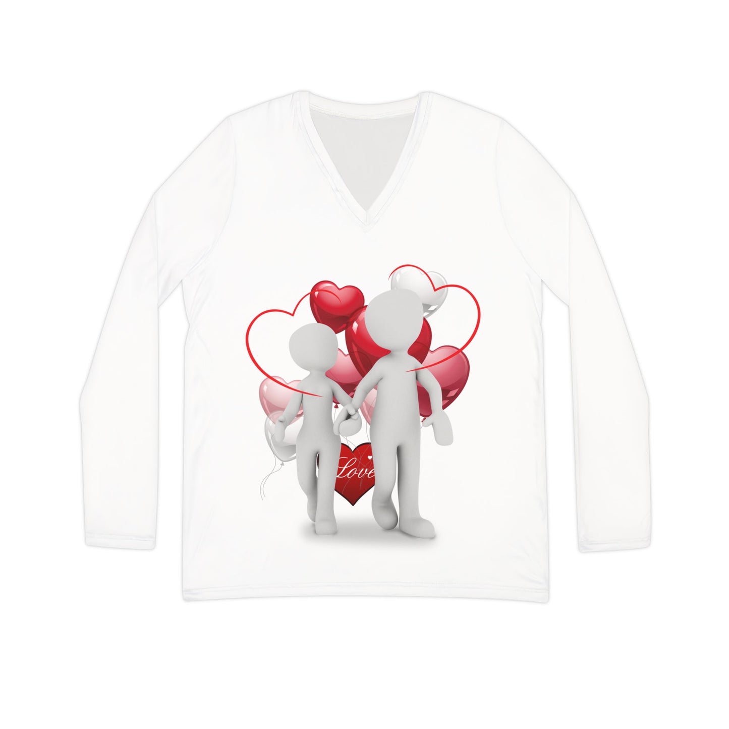 Romantic Love Graphic Long Sleeve V-Neck Shirt for Women