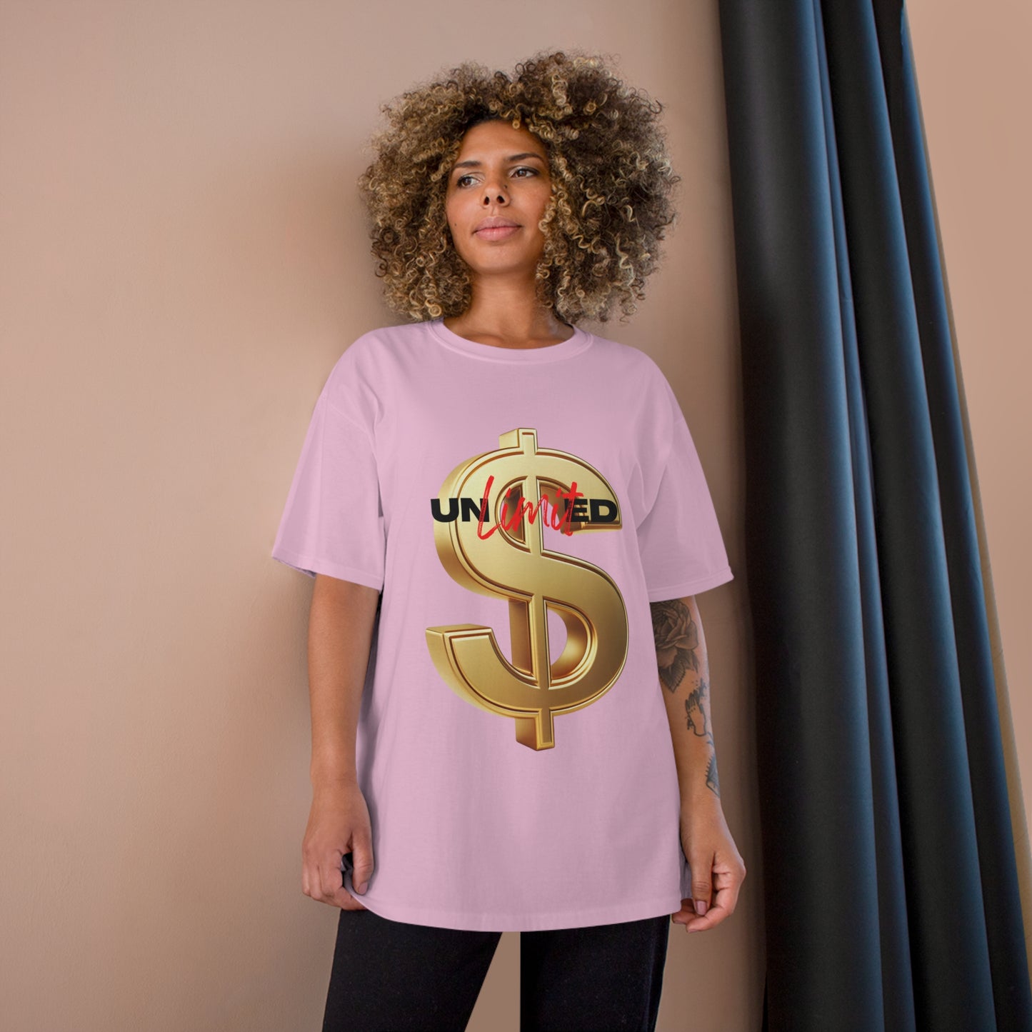 Limited Edition Champion T-Shirt - Gold Dollar Sign & 'Unlimited' Print