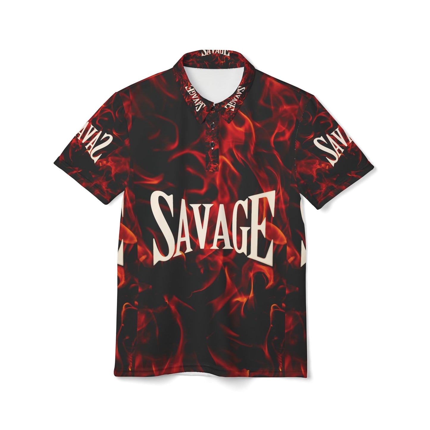 Savage Flames Unisex Polo Shirt | Bold Graphic Tee for Casual Outings