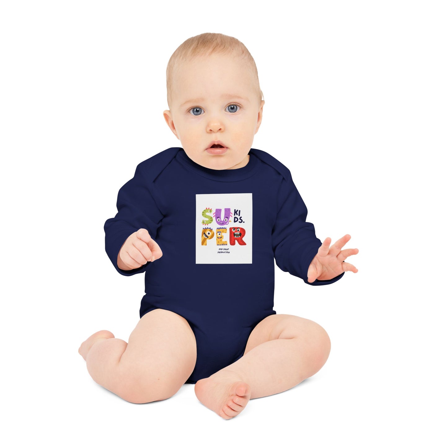 Super Kids Long-Sleeve Organic Baby Bodysuit - Cute & Colorful Design for Infants