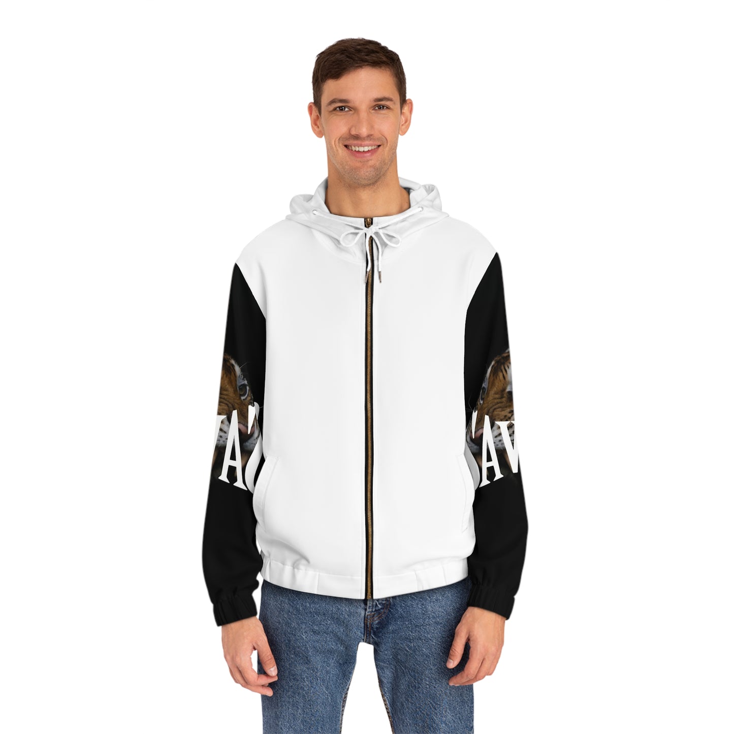 Savage Tiger Men's Full-Zip Hoodie - Fierce Tiger Design for Animal Lovers