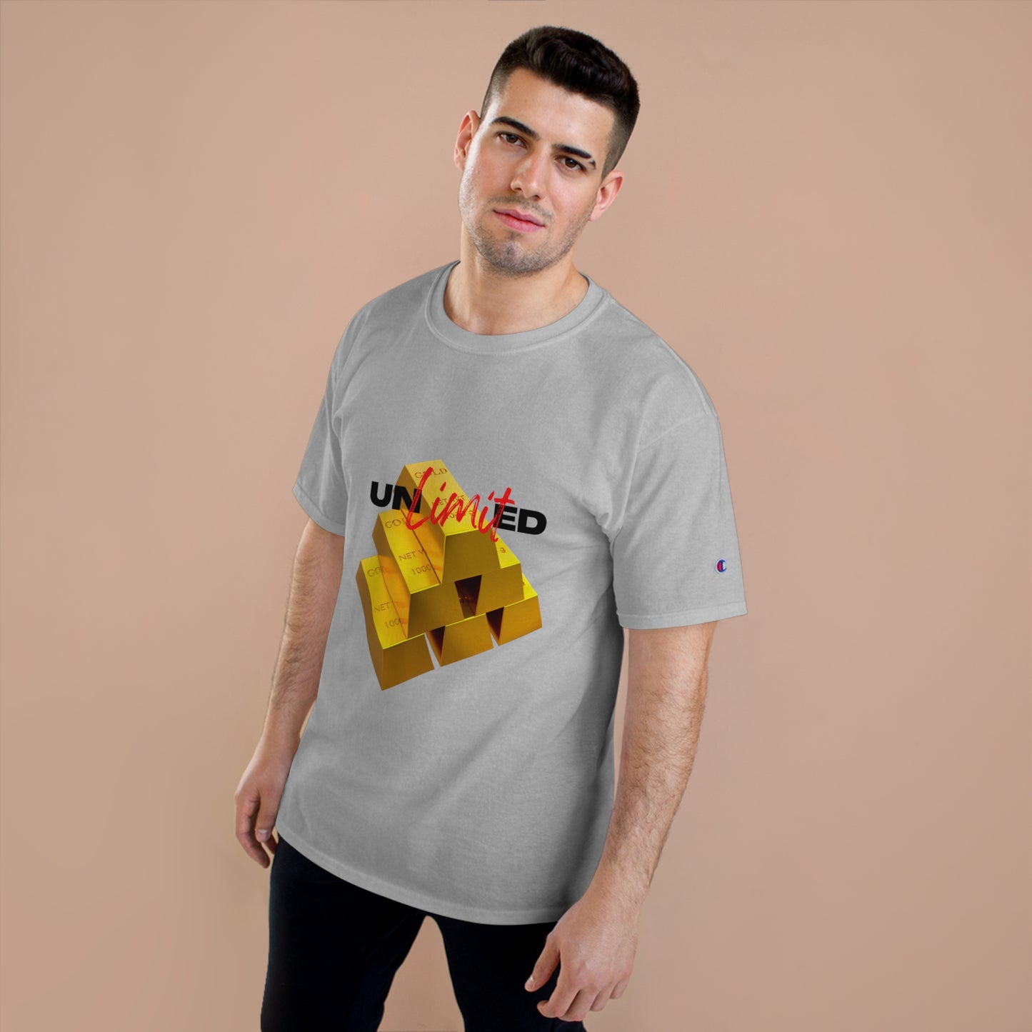 Champion Unlimited Graphic T-Shirt - Bold Gold Design for Trendy Casual Wear