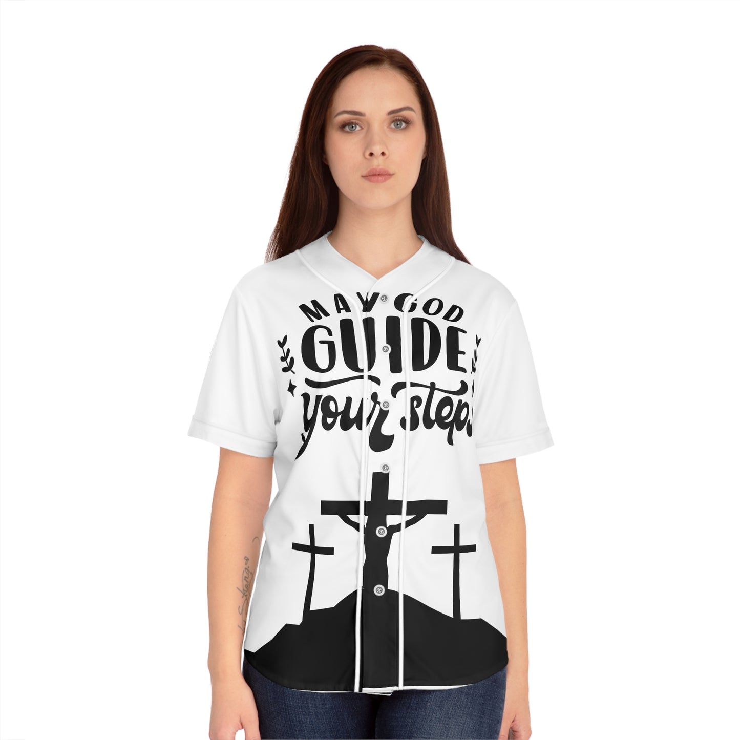 Inspirational Women's Baseball Jersey - 'May God Guide Your Steps'