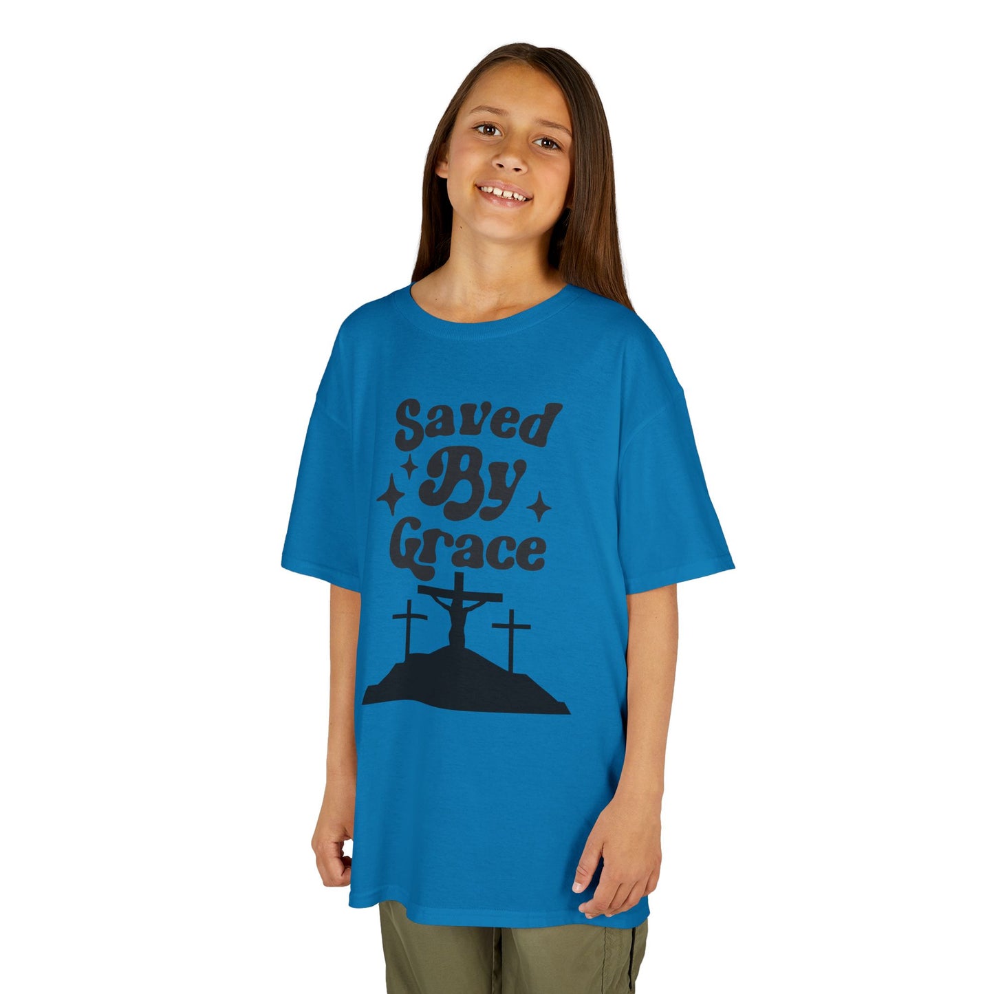 Kids Heavy Cotton™ Tee - 'Saved By Grace' Christian T-Shirt