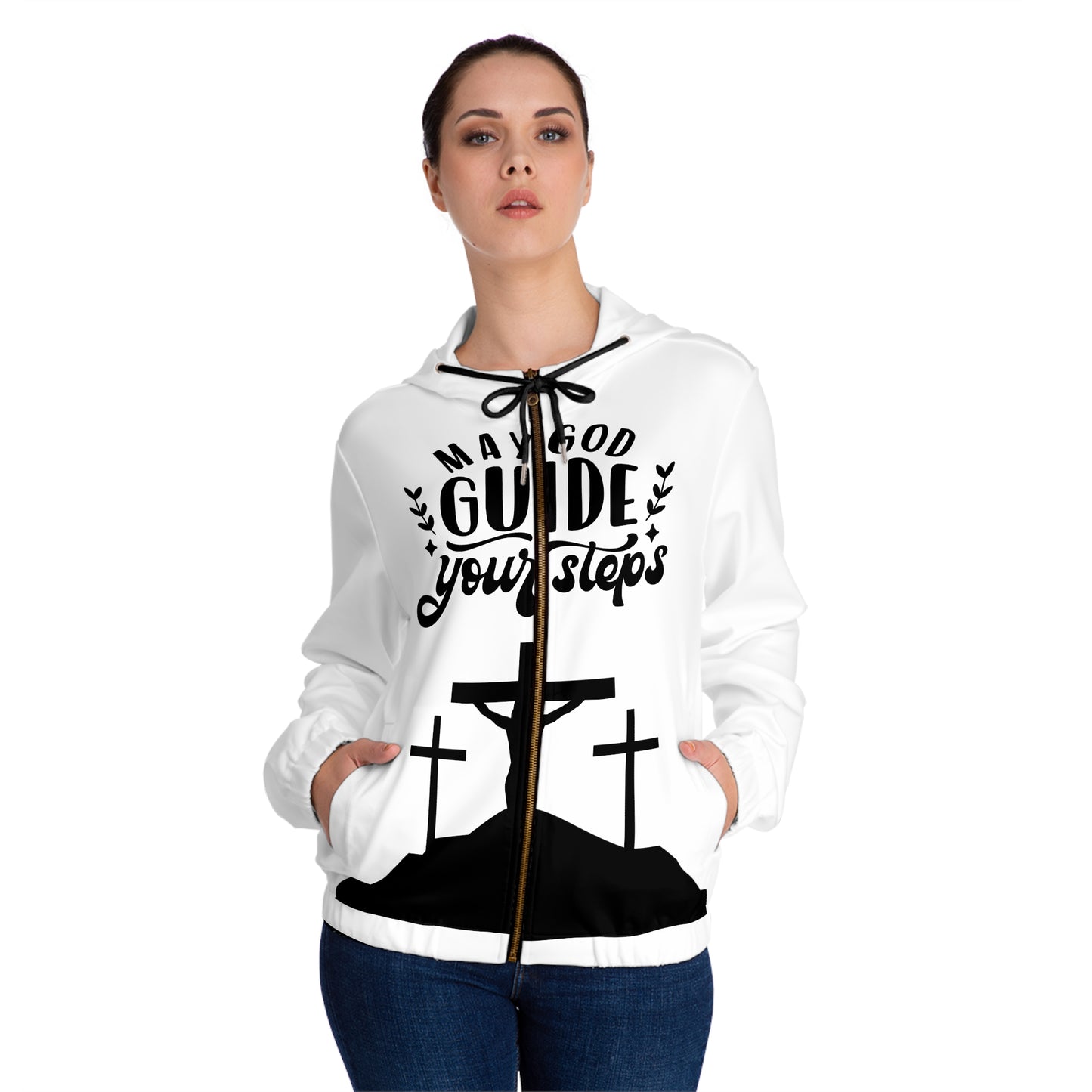 Women’s Full-Zip Hoodie - "May God Guide Your Steps" Inspirational Design