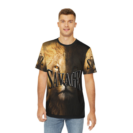 Savage Lion Men's Polyester Tee - Bold Graphic T-Shirt for Fearless Style