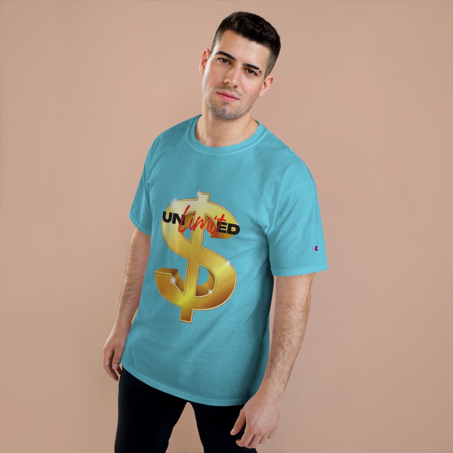 Unlimited Wealth Champion T-Shirt - Gold Dollar Sign Graphic