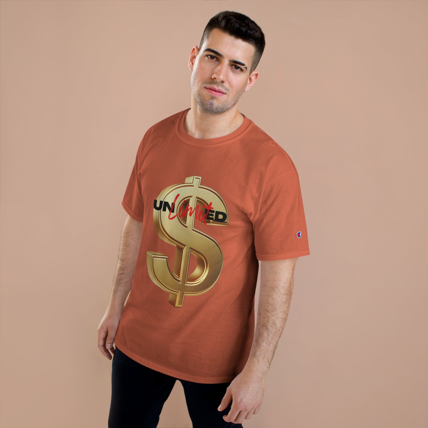 Limited Edition Champion T-Shirt - Gold Dollar Sign & 'Unlimited' Print