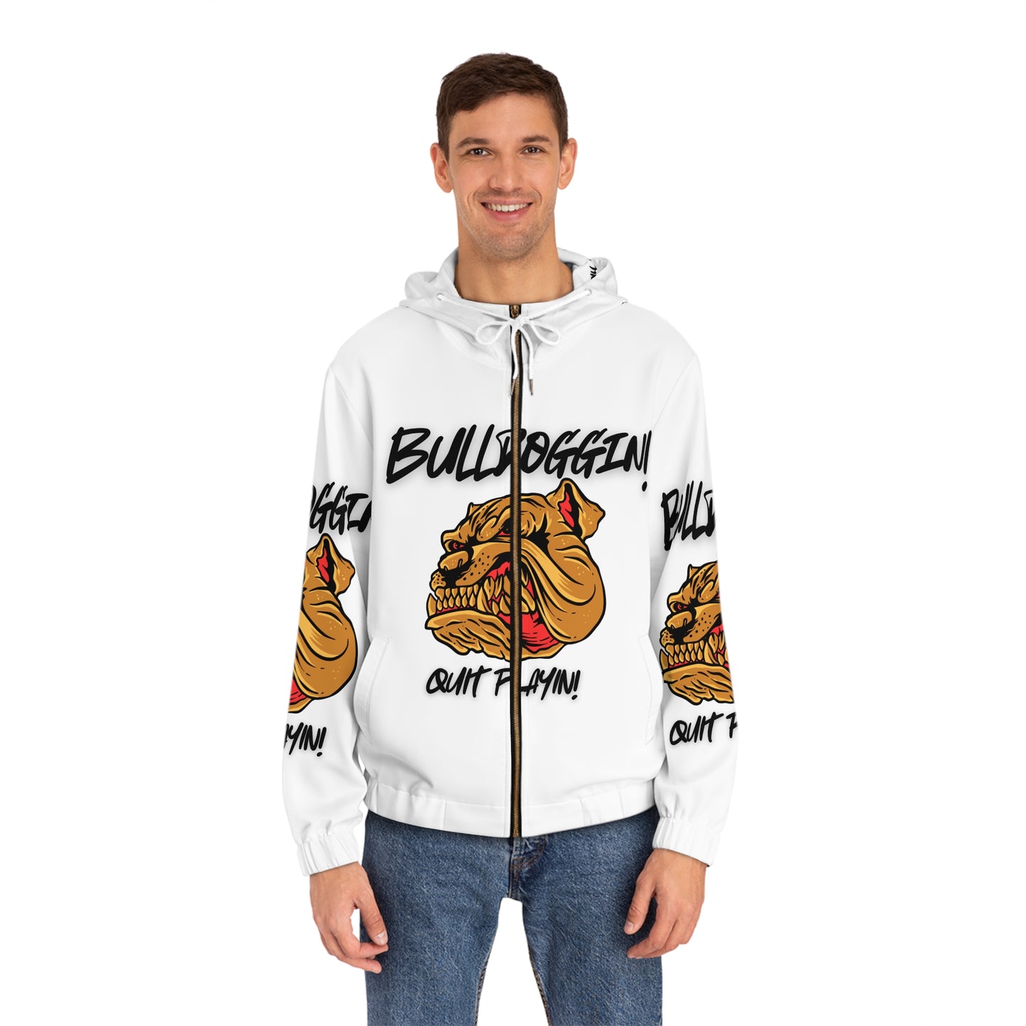 Men's Full-Zip Hoodie - Bulldoggin' Don't Play Design