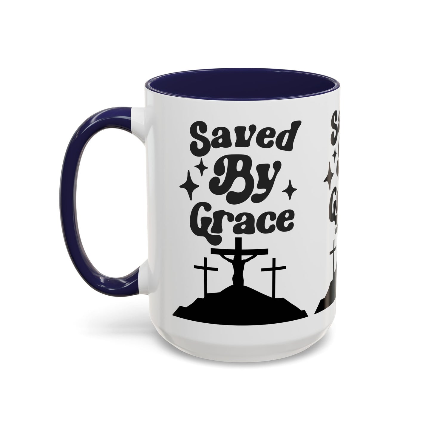 Saved By Grace Accent Coffee Mug - Inspirational Christian Gift (11, 15oz)