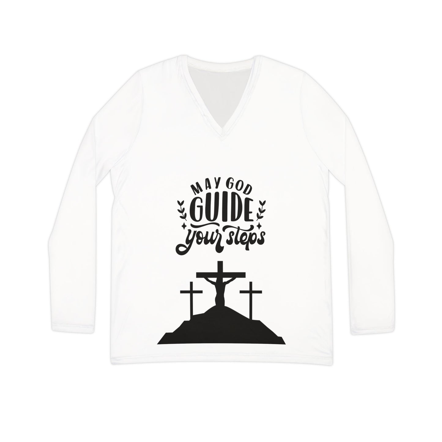 Women&#039;s Long Sleeve V-Neck Shirt - 'May God Guide Your Steps' Inspirational Tee