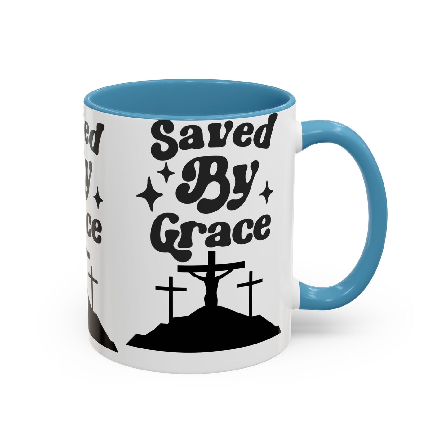 Saved By Grace Accent Coffee Mug - Inspirational Christian Gift (11, 15oz)