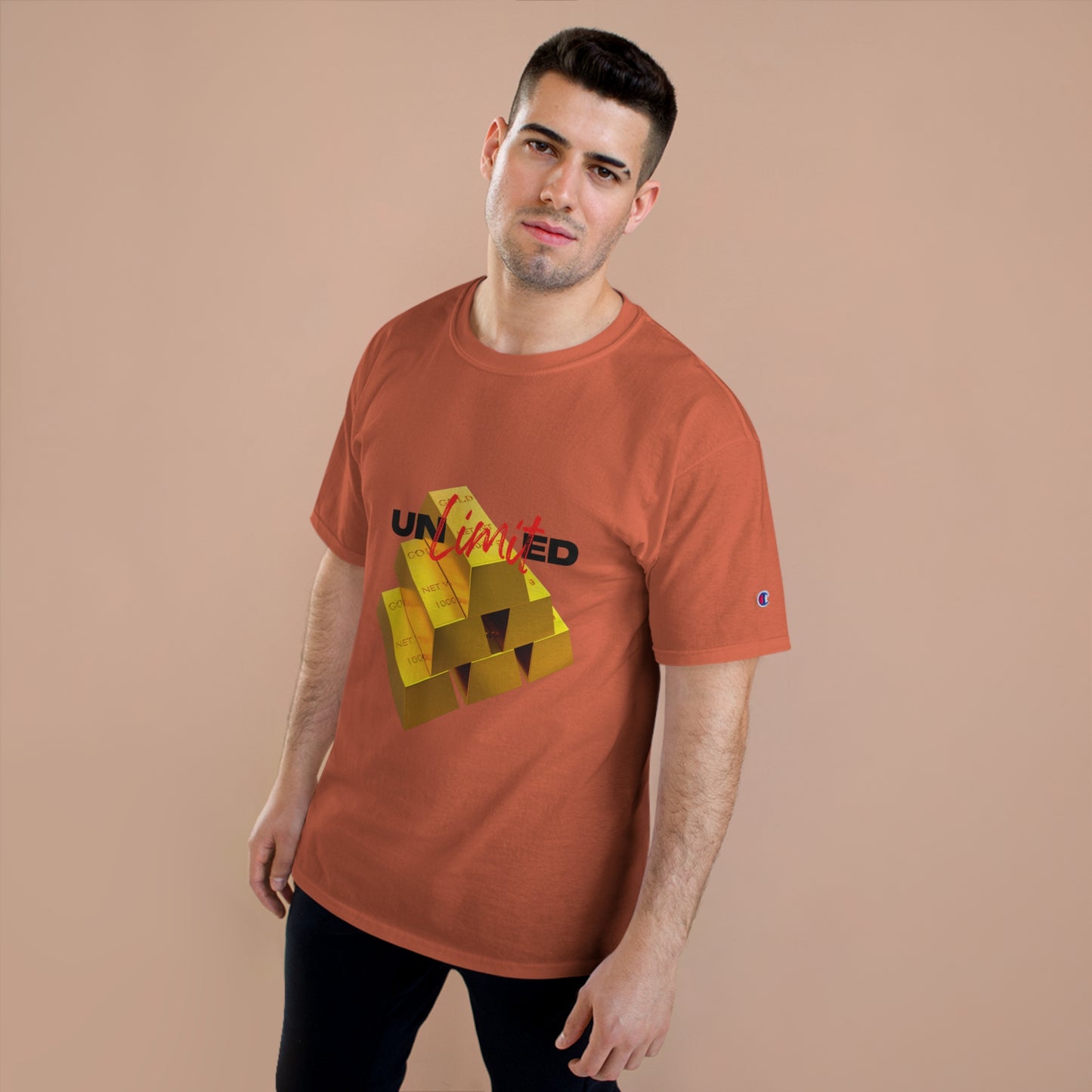 Champion Unlimited Graphic T-Shirt - Bold Gold Design for Trendy Casual Wear