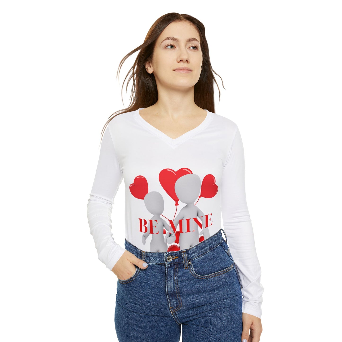 Valentine's Day 'Be Mine' Women's Long Sleeve V-Neck Shirt