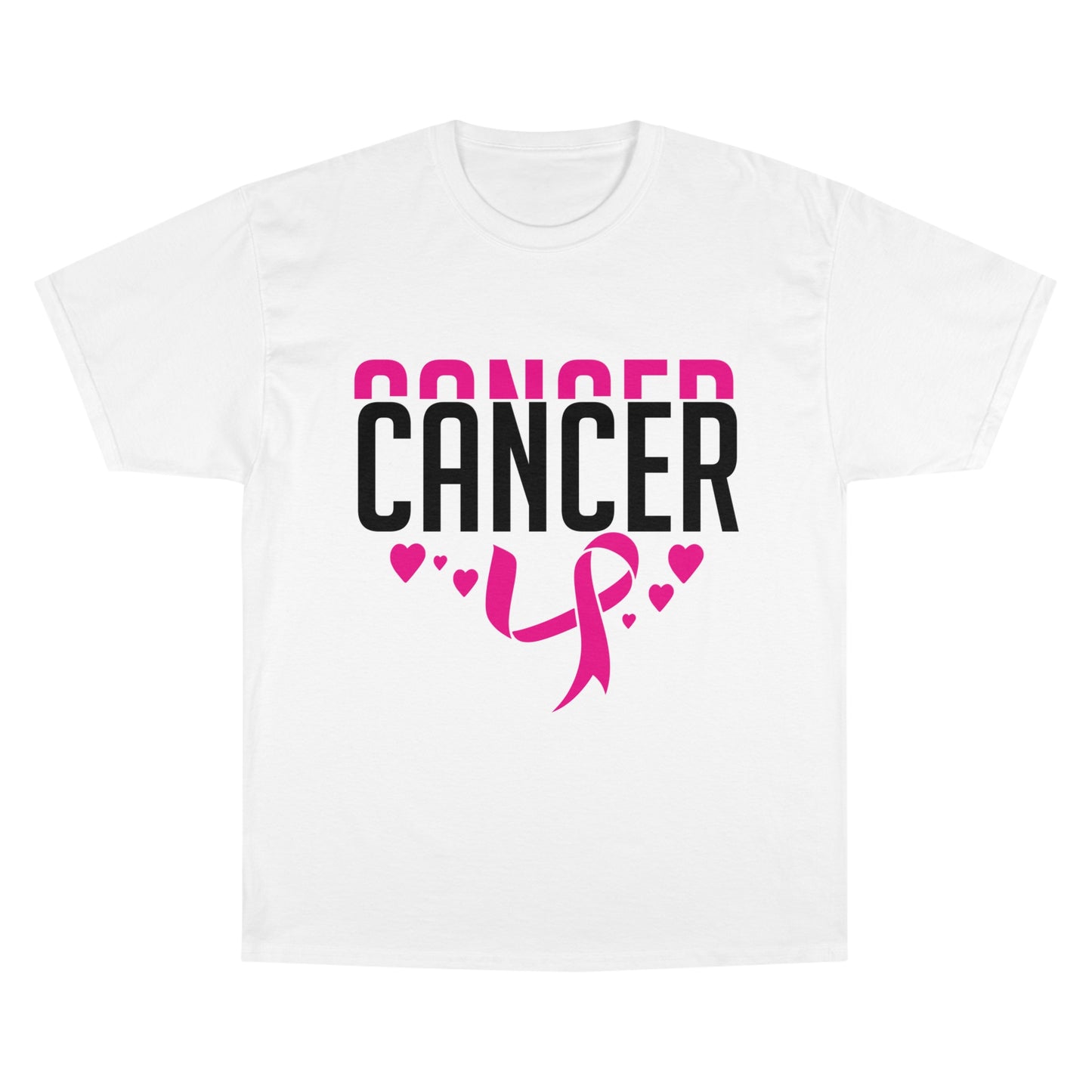 Champion T-Shirt - Cancer Awareness Support Tee with Pink Ribbon & Heart Design