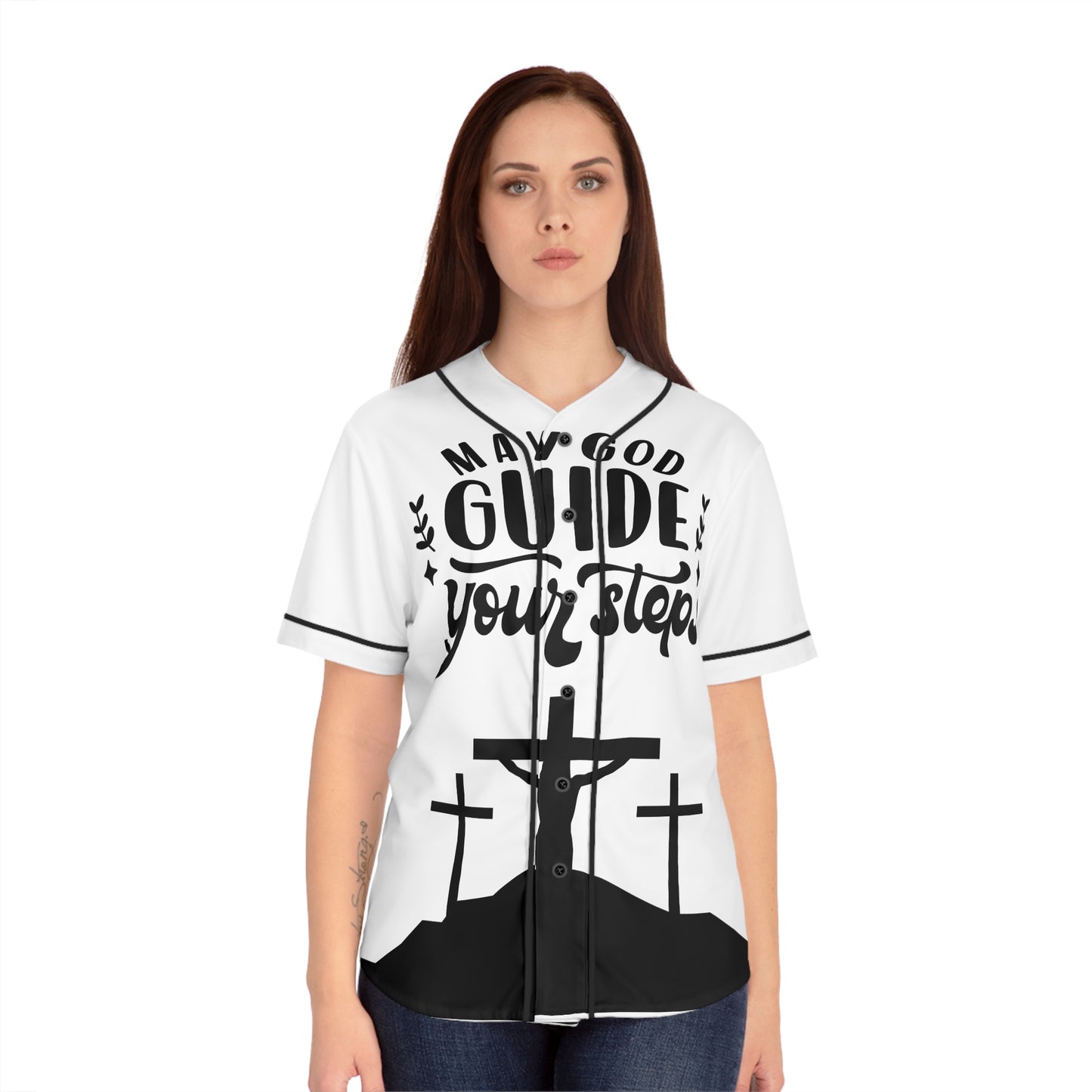 Inspirational Women's Baseball Jersey - 'May God Guide Your Steps'