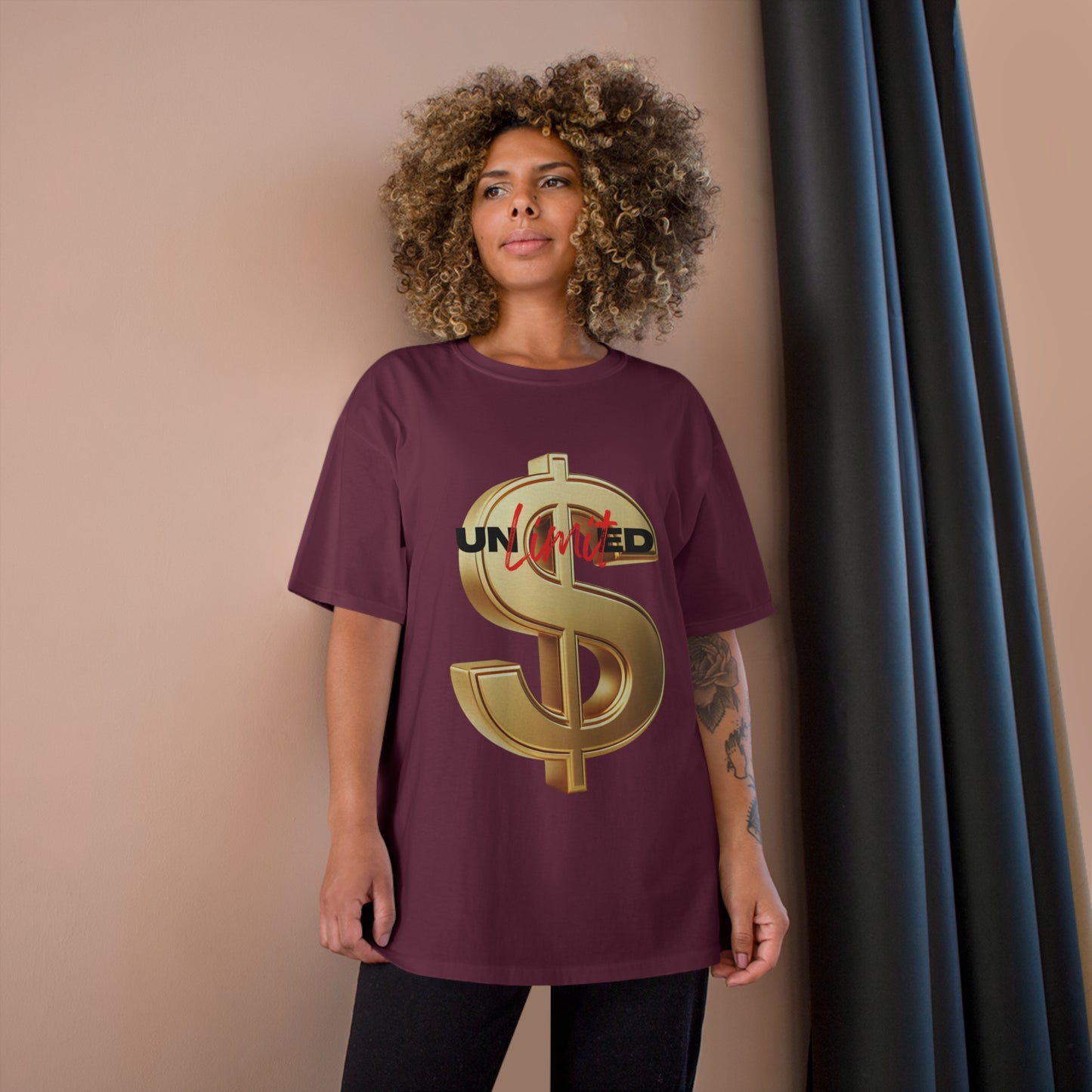 Limited Edition Champion T-Shirt - Gold Dollar Sign & 'Unlimited' Print