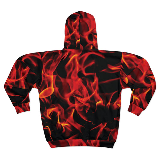 Fiery Flame Unisex Zip Hoodie - Perfect for Street Style and Outdoor Adventures