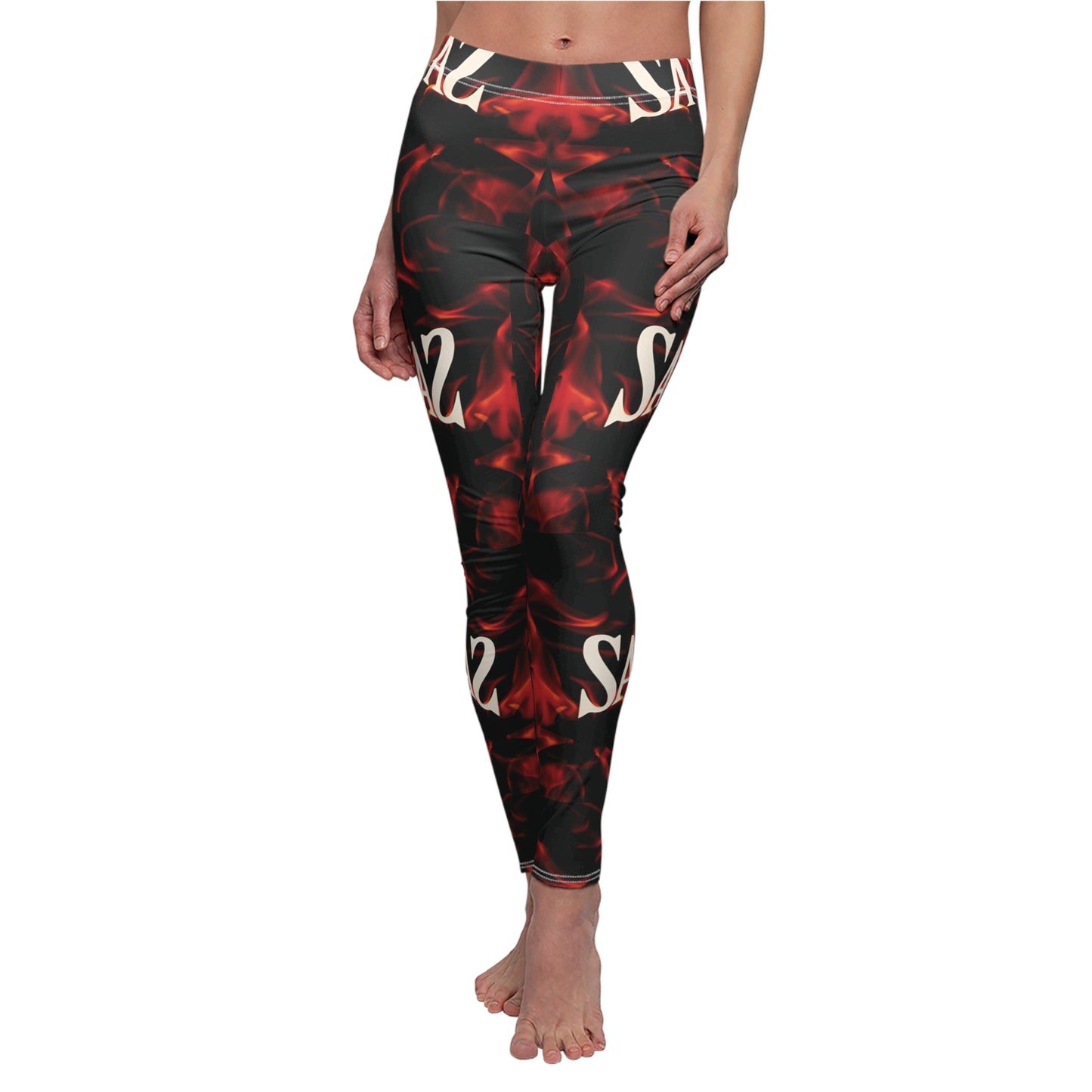 SAVAGE Women's Cut & Sew Casual Leggings - Bold Graphic with Flames