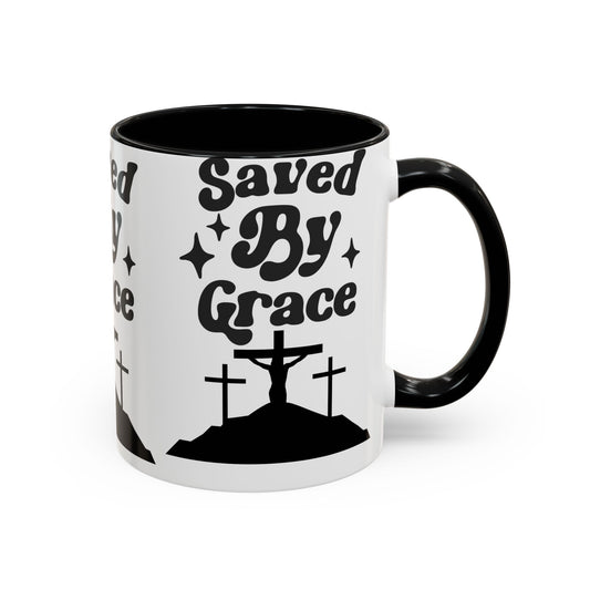 Saved By Grace Accent Coffee Mug - Inspirational Christian Gift (11, 15oz)