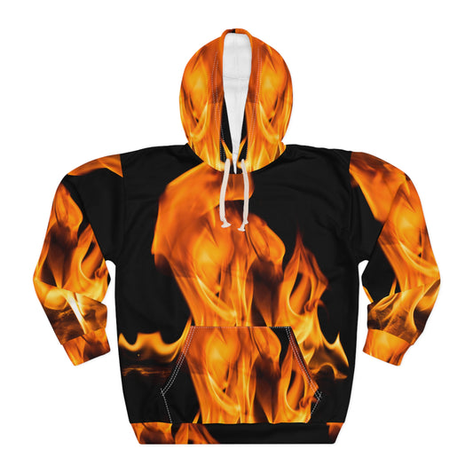 Bold Flame Print Unisex Pullover Hoodie - Perfect for Fire Enthusiasts and Casual Wear