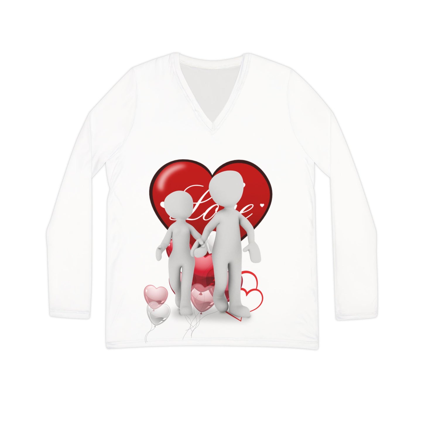 Cute Couples Long Sleeve V-Neck Shirt - 'Love' Design