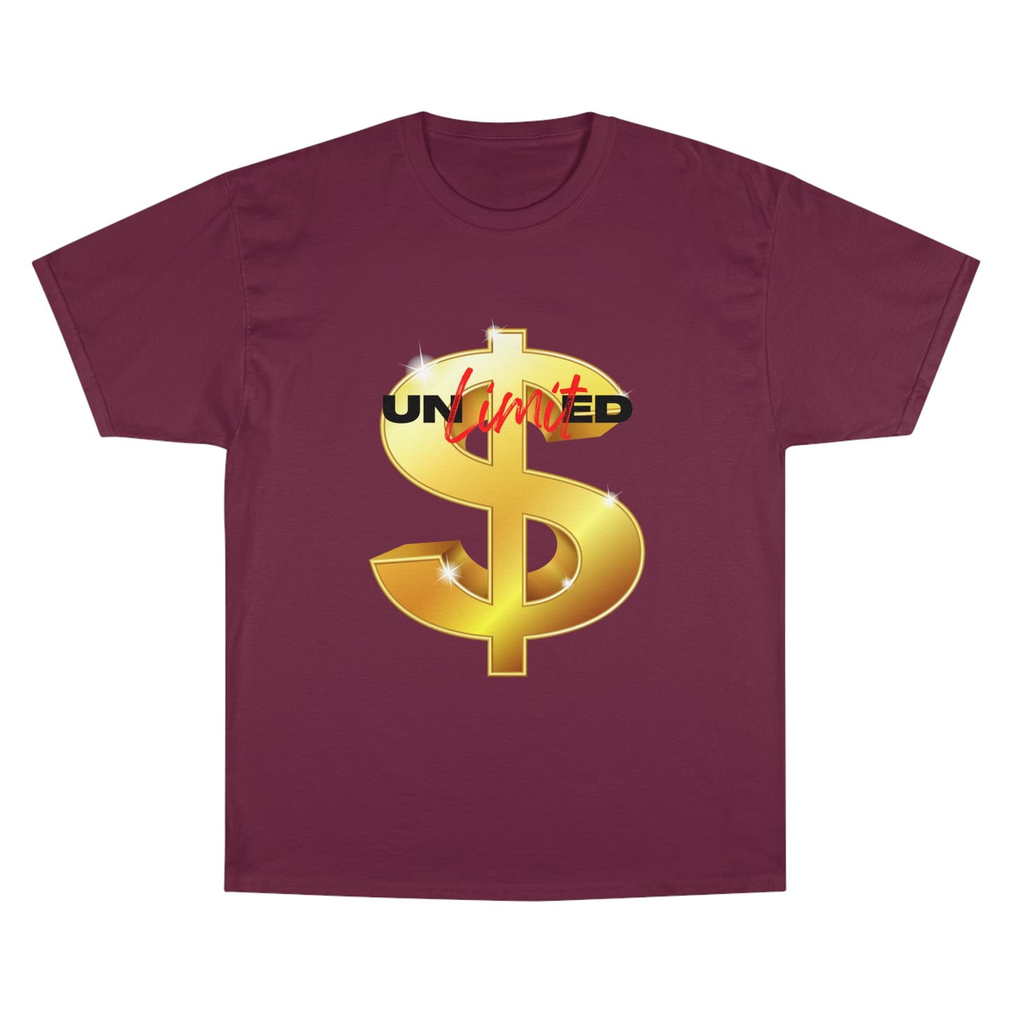 Unlimited Wealth Champion T-Shirt - Gold Dollar Sign Graphic