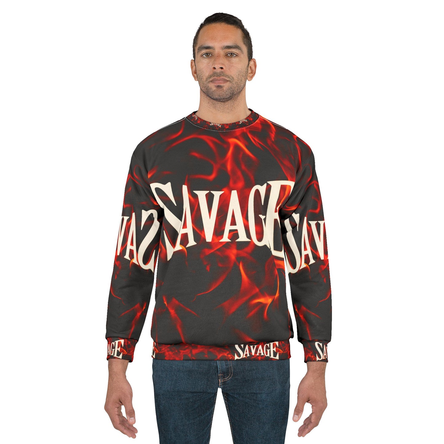 Savage Flames Unisex Sweatshirt - Bold Graphic Design for Streetwear Lovers