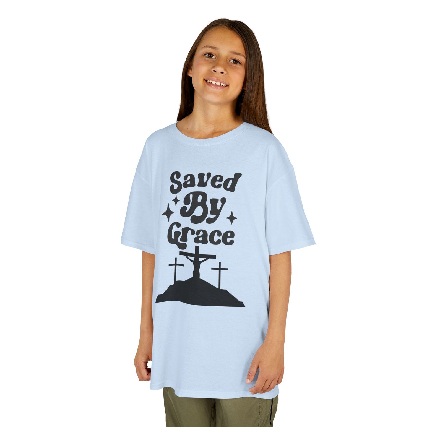 Kids Heavy Cotton™ Tee - 'Saved By Grace' Christian T-Shirt