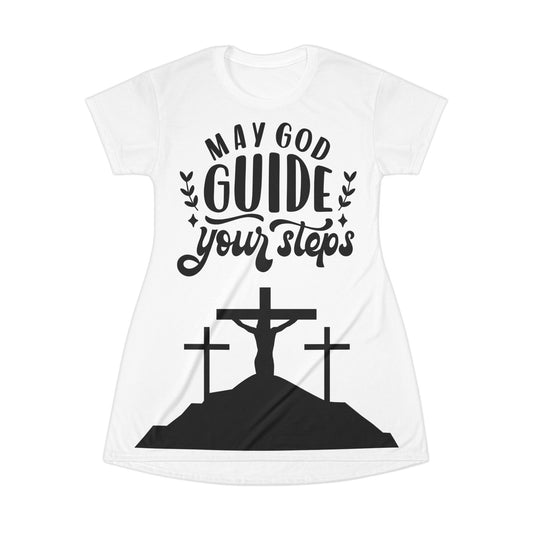 Faith-Inspired T-Shirt Dress - "May God Guide Your Steps"