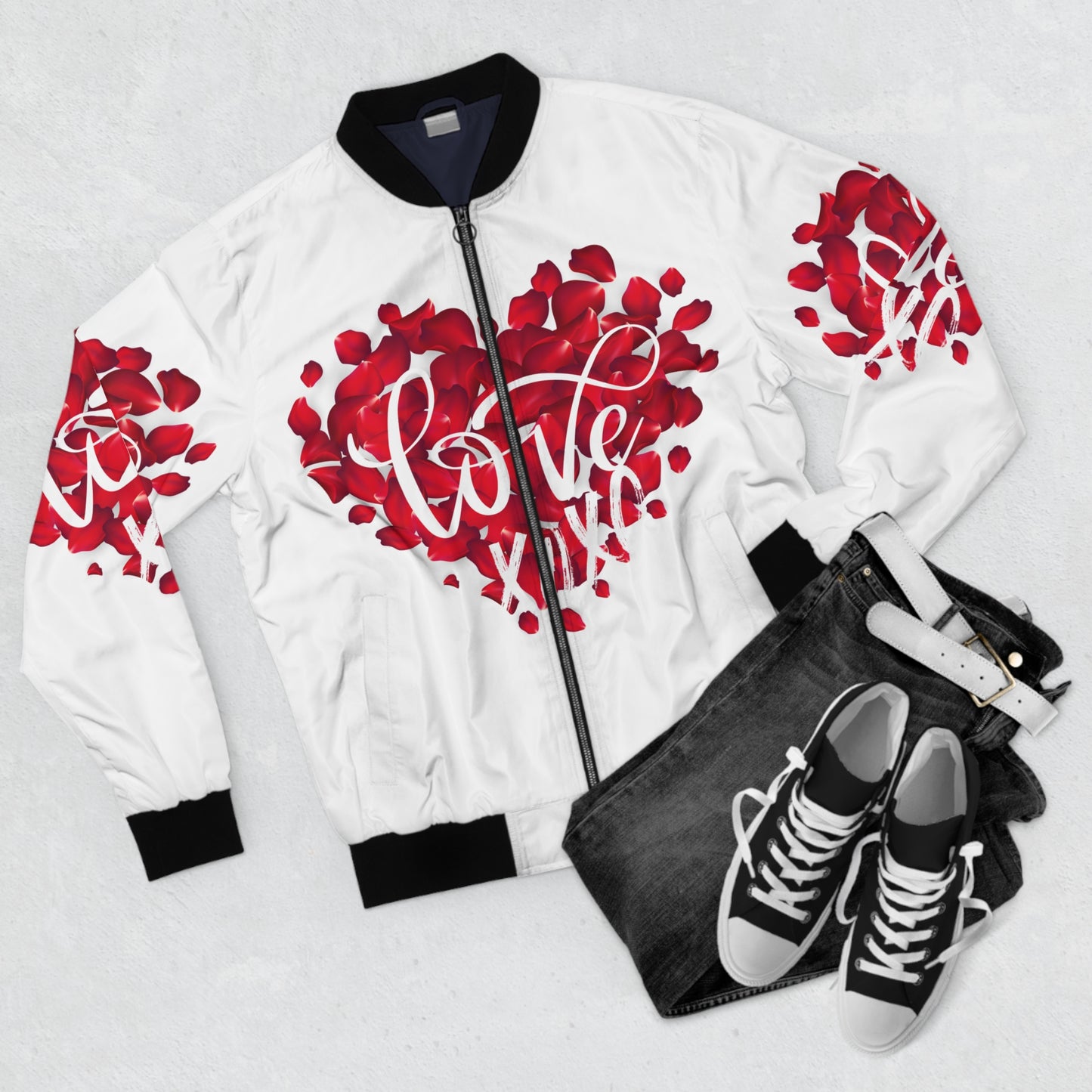 Romantic Love Rose Heart Bomber Jacket for Men