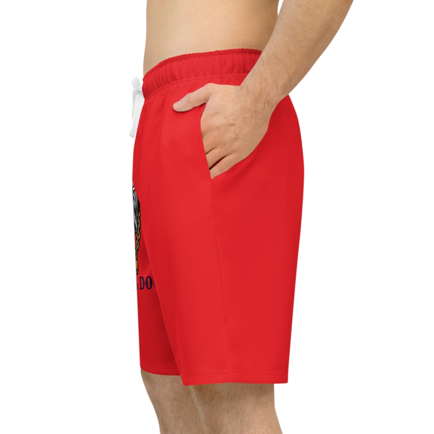 Red Athletic Long Shorts with '100% Dog' Design