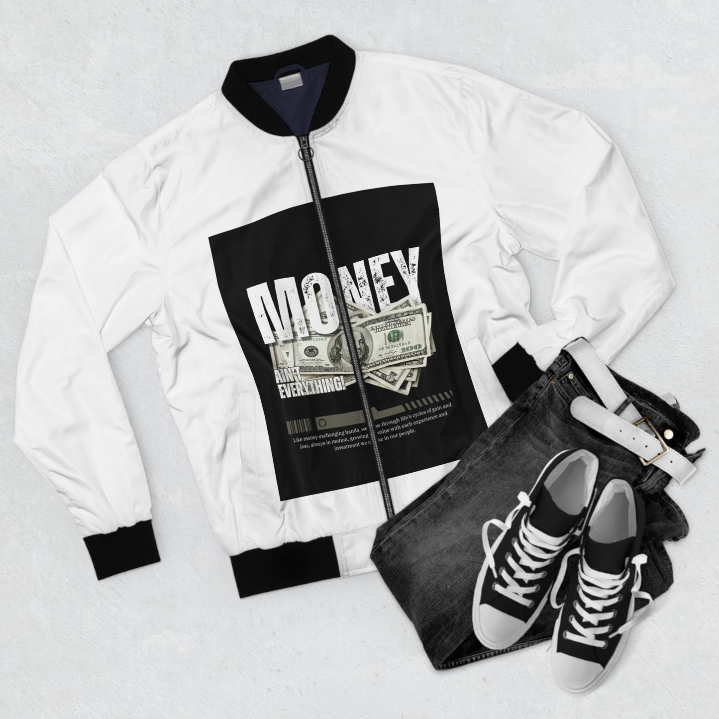 Men's Bomber Jacket - 'Money Ain't Everything' Statement Design