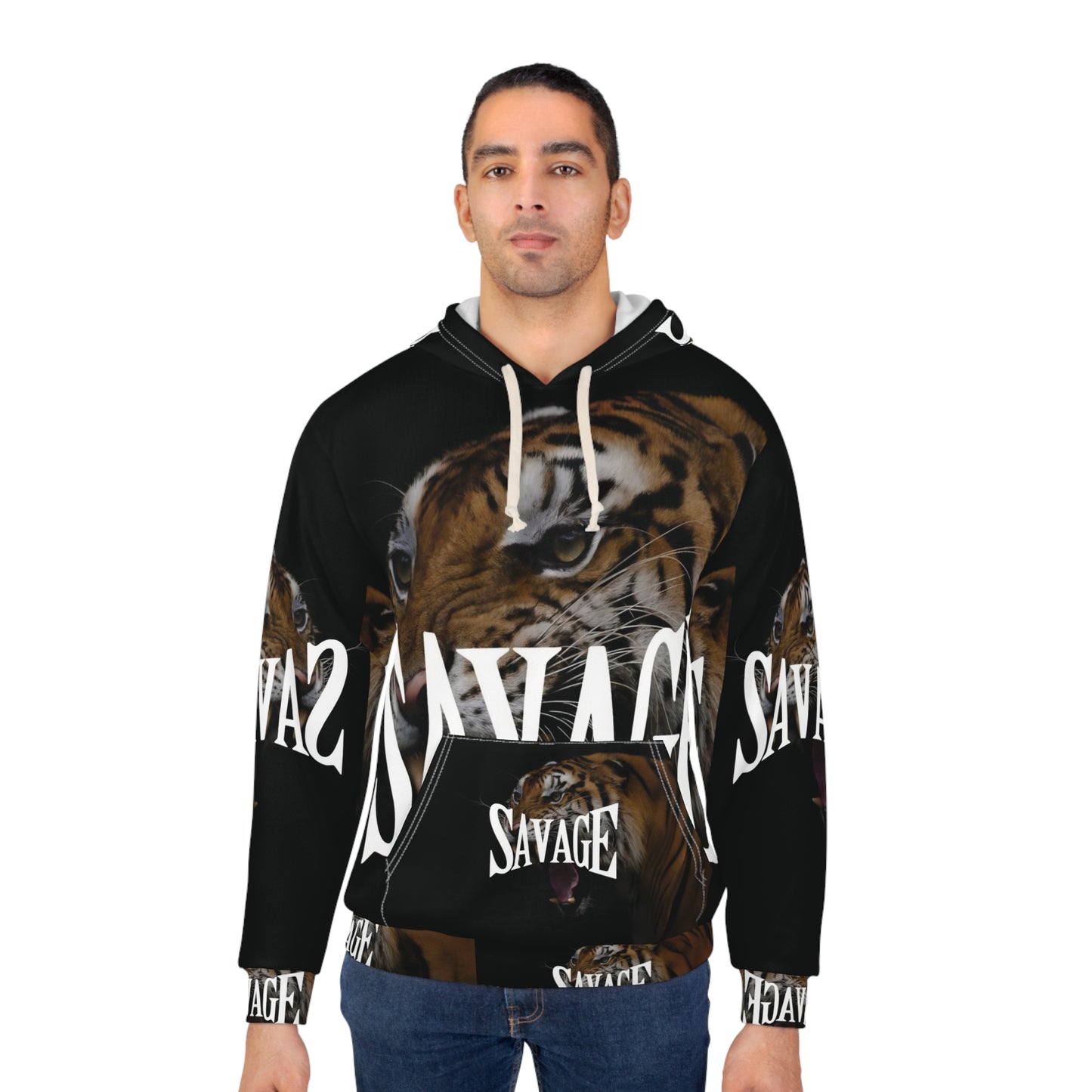 Savage Tiger Unisex Pullover Hoodie - Bold Graphic Hoodie for Streetwear Style