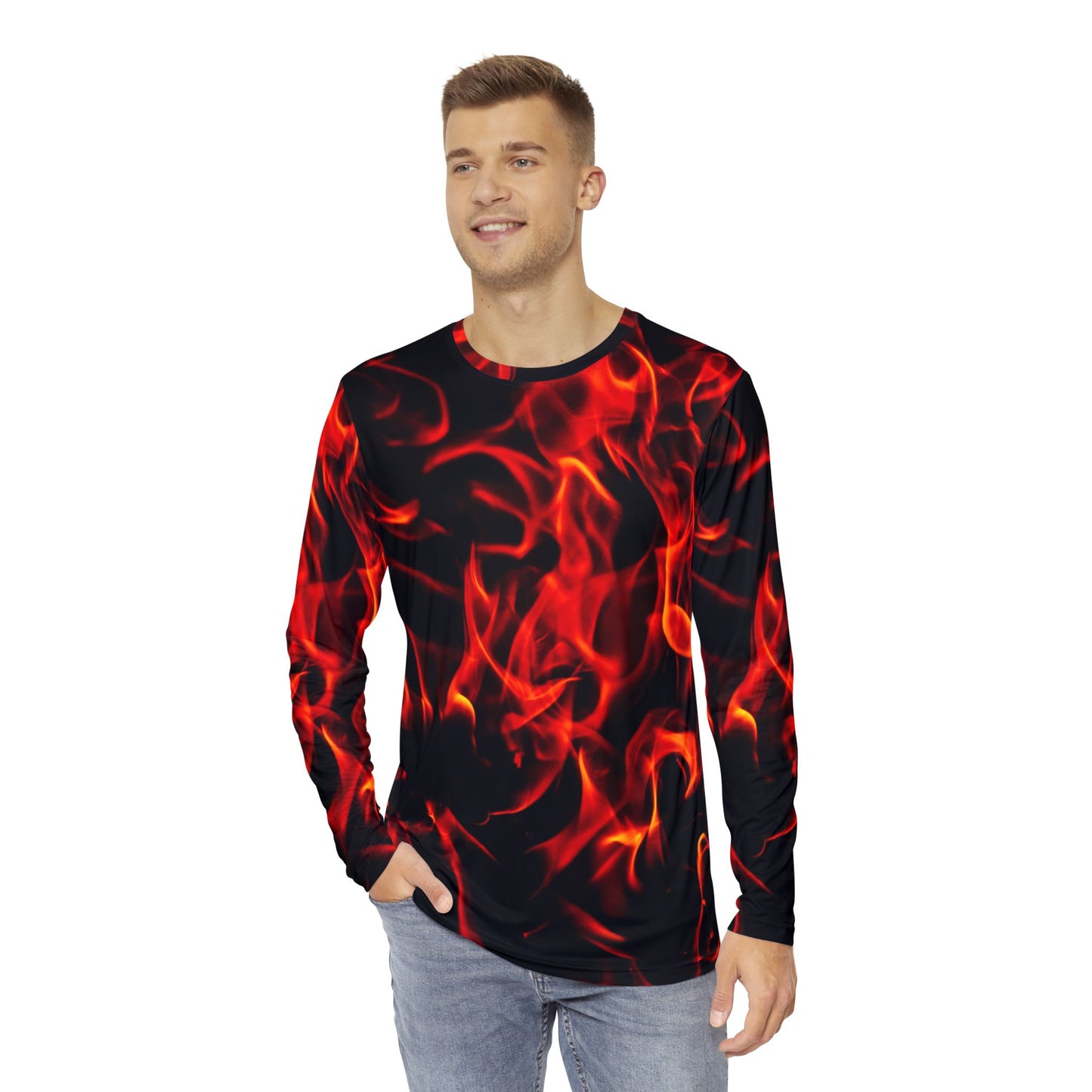 Men's Long Sleeve Fire Print Shirt – Bold and Stylish