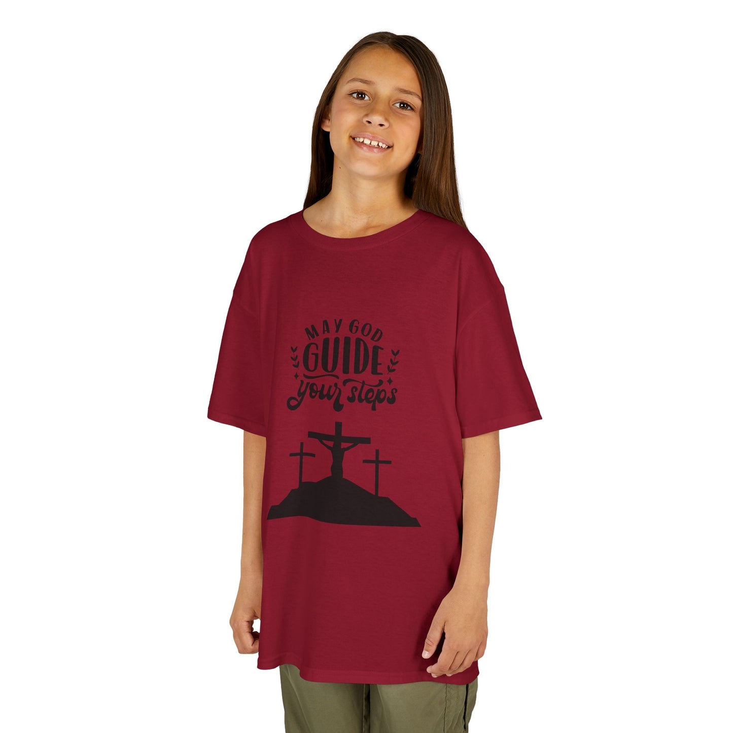 Kids Heavy Cotton™ Tee - "May God Guide Your Steps" Inspirational Shirt