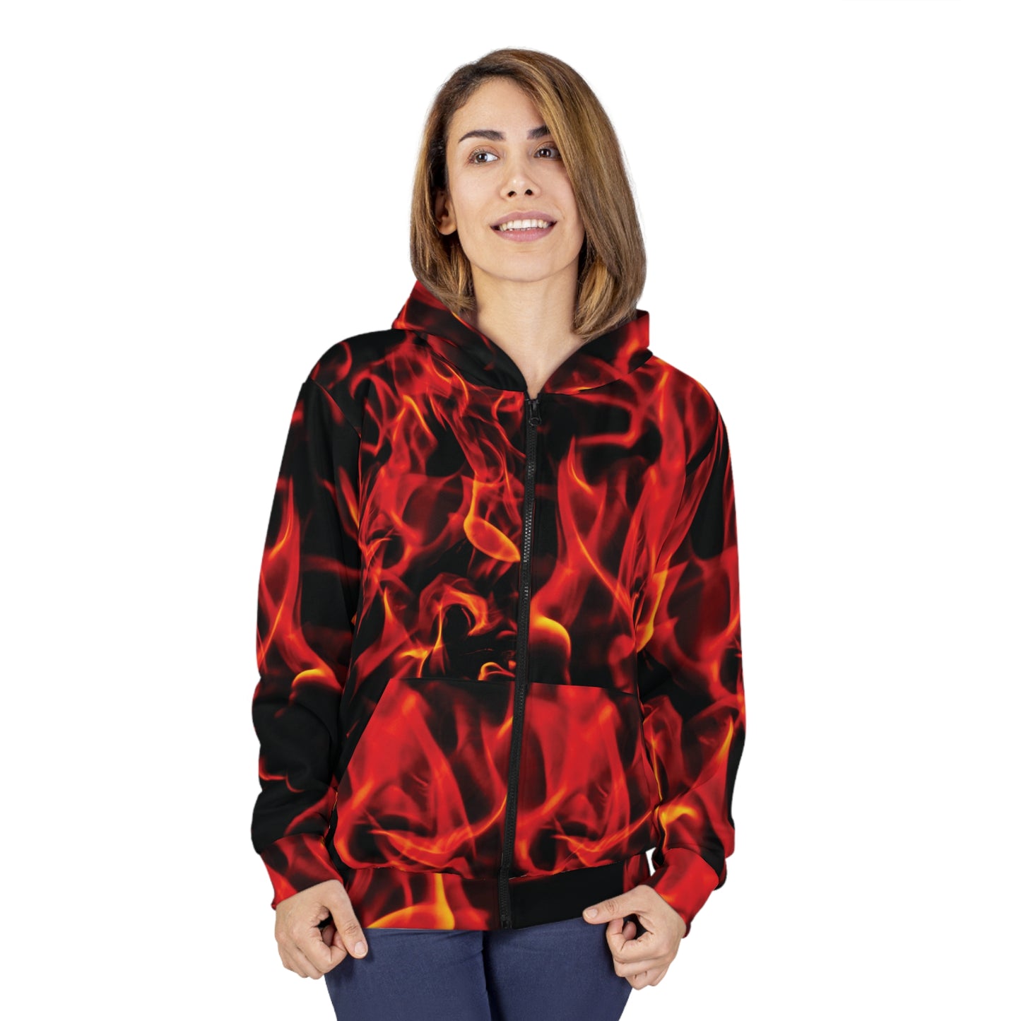 Fiery Flame Unisex Zip Hoodie - Perfect for Street Style and Outdoor Adventures